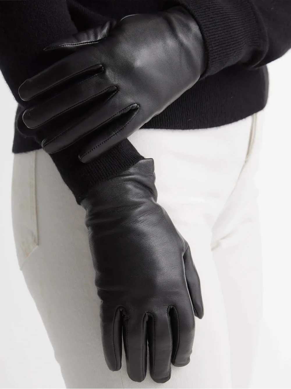Quince Cashmere lined Leather Gloves in Black - Medium
